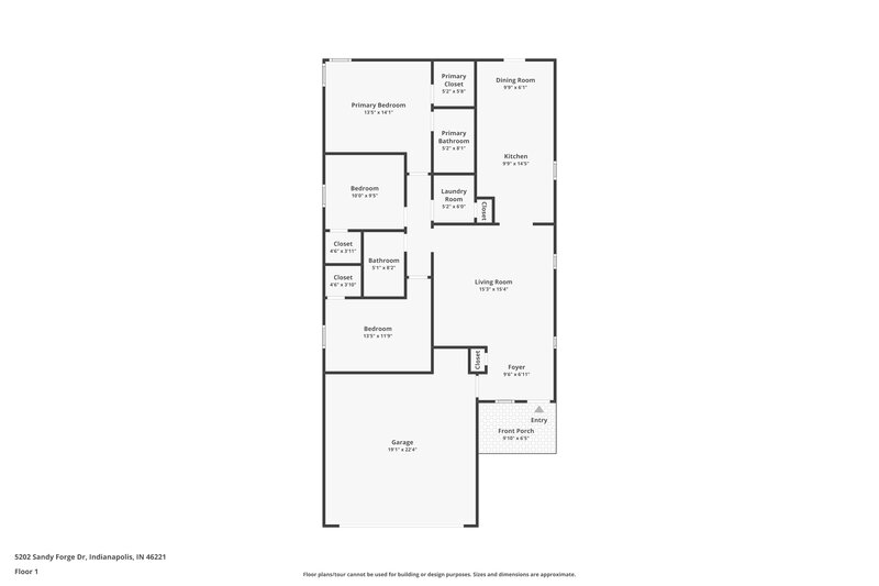 1,675/Mo, 5202 Sandy Forge Dr Indianapolis, IN 46221 Floor Plan View