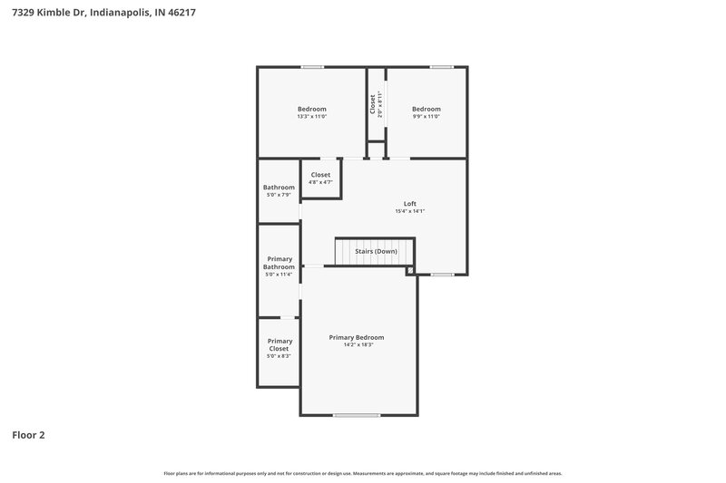 2,010/Mo, 7329 Kimble Dr Indianapolis, IN 46217 Floor Plan View 2