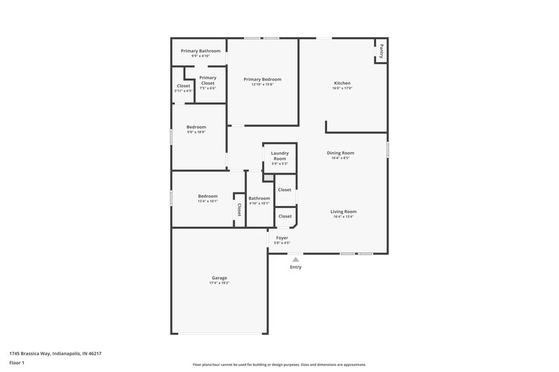1,735/Mo, 1745 Brassica Way Indianapolis, IN 46217 Floor Plan View