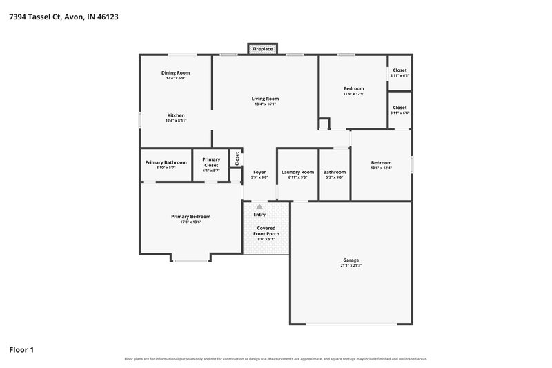 1,980/Mo, 7394 Tassel Ct Avon, IN 46123 Floor Plan View