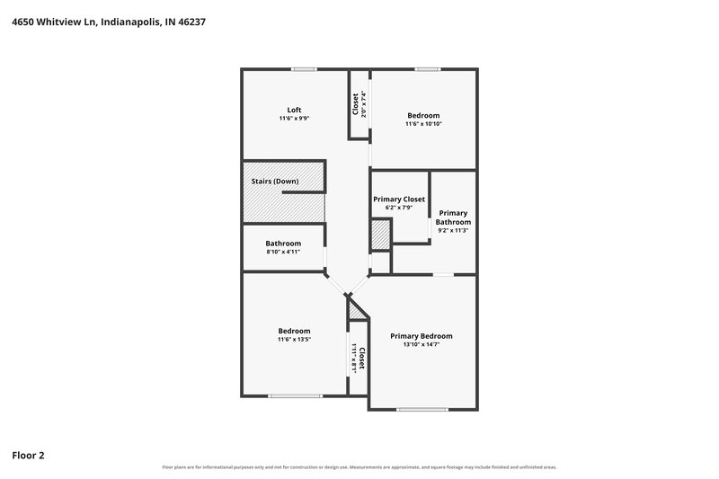 2,025/Mo, 4650 Whitview Ln Indianapolis, IN 46237 Floorplan View 2