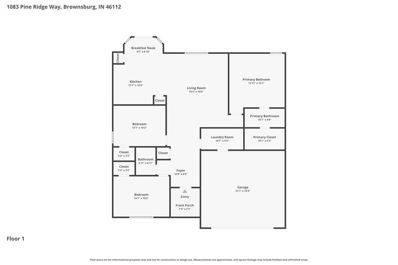 1,950/Mo, 1083 Pine Ridge Way Brownsburg, IN 46112 Floor Plan View