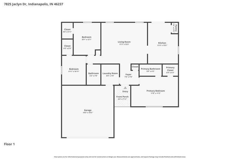 1,895/Mo, 7825 Jaclyn Dr Indianapolis, IN 46237 Floor Plan View