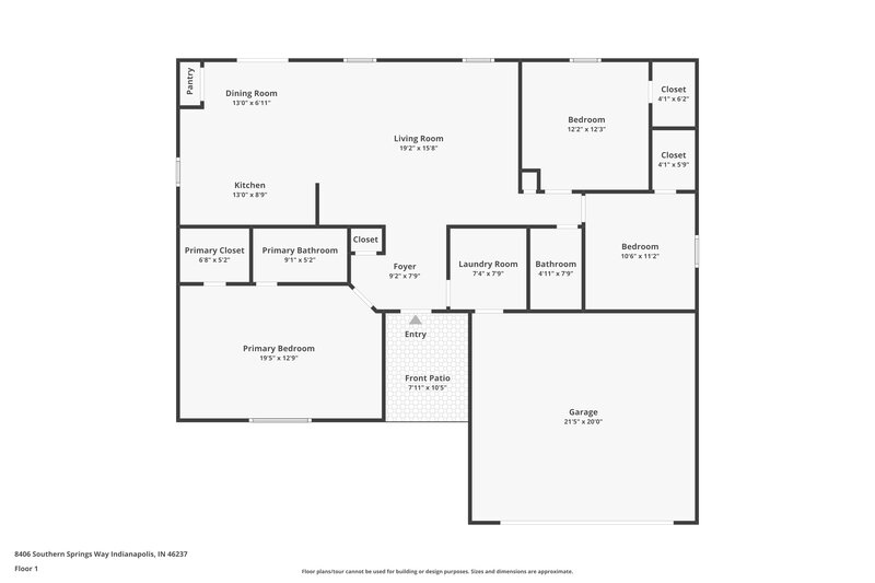 1,735/Mo, 8406 Southern Springs Way Indianapolis, IN 46237 Floor Plan View
