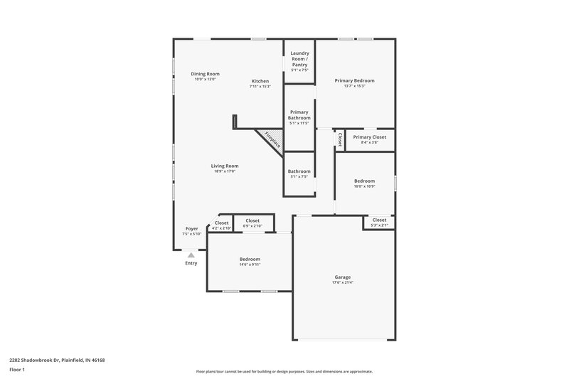 1,725/Mo, 2282 Shadowbrook Dr Plainfield, IN 46168 Floor Plan View