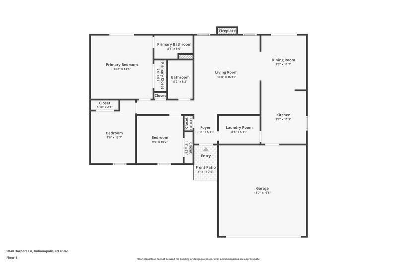 1,705/Mo, 5040 Harpers Ln Indianapolis, IN 46268 Floor Plan View