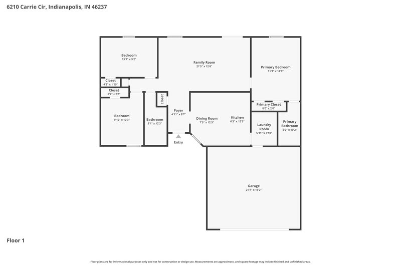 1,890/Mo, 6210 Carrie Cir Indianapolis, IN 46237 Floor Plan View