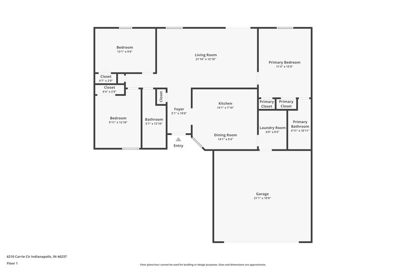 1,835/Mo, 6210 Carrie Cir Indianapolis, IN 46237 Floorplan View
