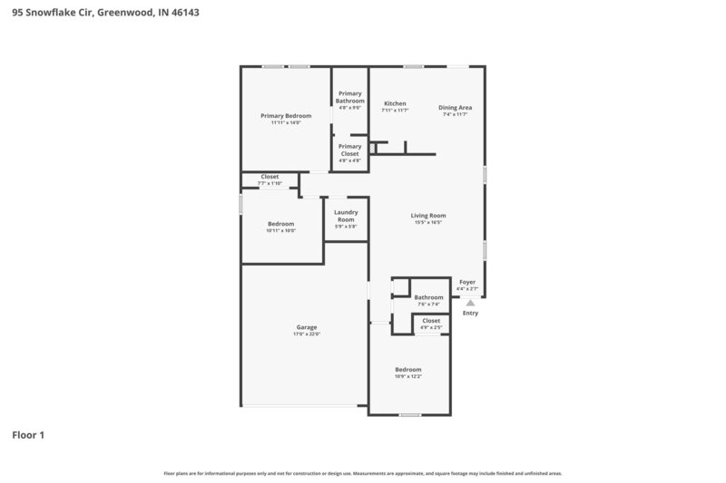 1,740/Mo, 95 Snowflake Cir Greenwood, IN 46143 Floorplan View