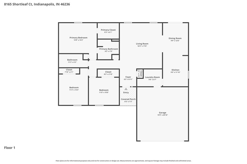 1,835/Mo, 8165 Shortleaf Ct Indianapolis, IN 46236 Floor Plan View