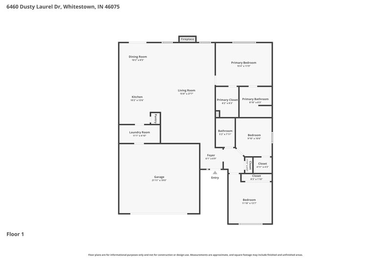 2,260/Mo, 6460 Dusty Laurel Dr Whitestown, IN 46075 Floor Plan View