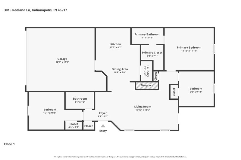 1,680/Mo, 3015 Redland Ln Indianapolis, IN 46217 Floor Plan View