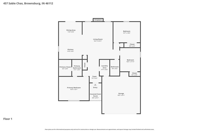 2,155/Mo, 457 Sable Chase Brownsburg, IN 46112 Floor Plan View