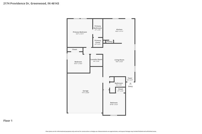 1,655/Mo, 2174 Providence Dr Greenwood, IN 46143 Floor Plan View