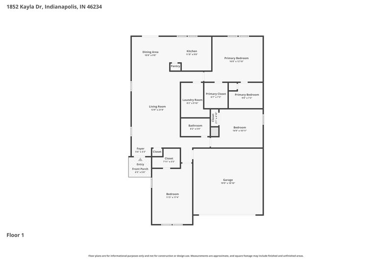 1,860/Mo, 1852 Kayla Dr Indianapolis, IN 46234 Floor Plan View