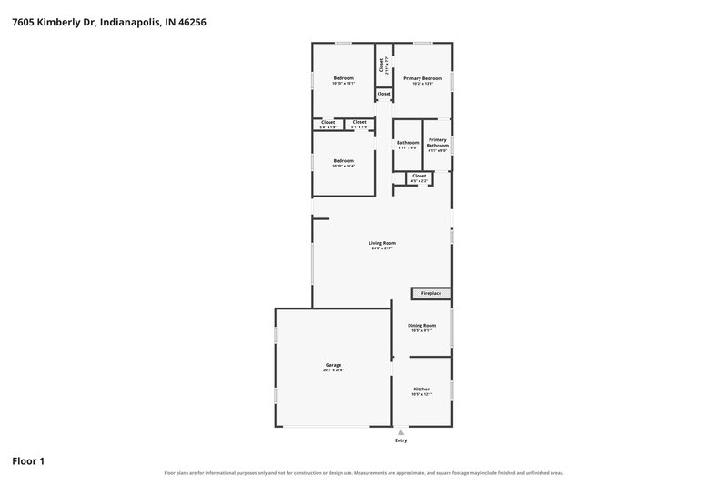 1,825/Mo, 7605 Kimberly Dr Indianapolis, IN 46256 Floor Plan View