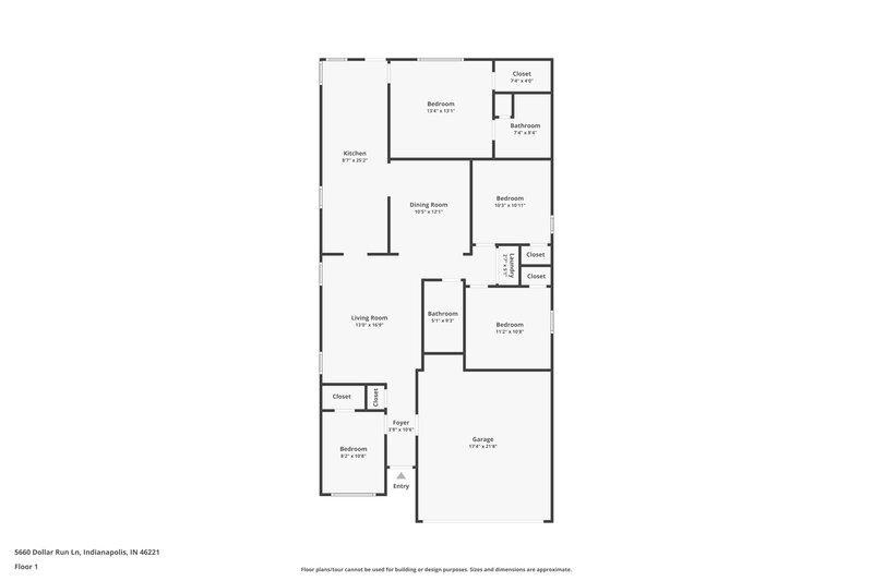 1,695/Mo, 5660 Dollar Run Ln Indianapolis, IN 46221 Floorplan View