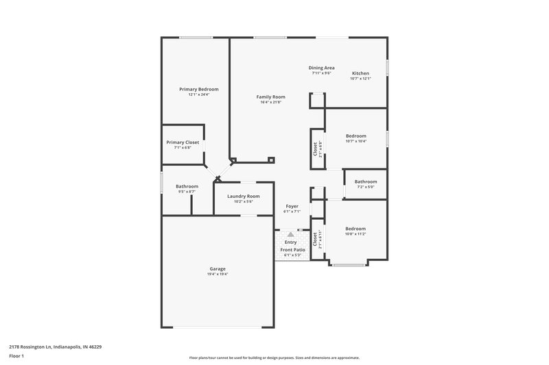 1,710/Mo, 2178 Rossington Ln Indianapolis, IN 46229 Floor Plan View