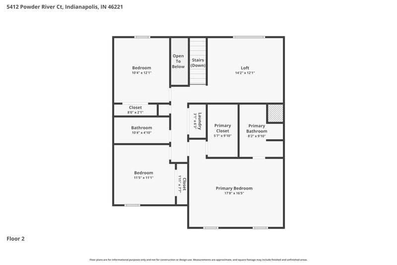 2,020/Mo, 5412 Powder River Ct Indianapolis, IN 46221 Floor Plan View 2
