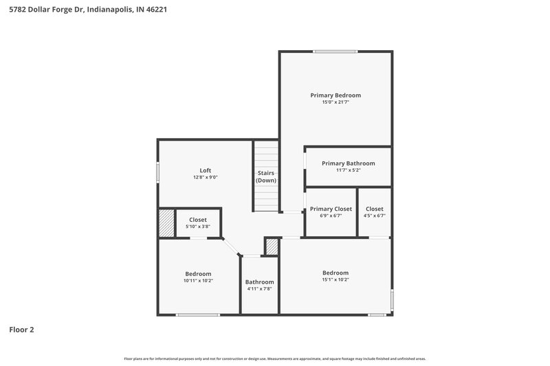1,960/Mo, 5782 Dollar Forge Drive Indianapolis, IN 46221 Floor Plan View 2