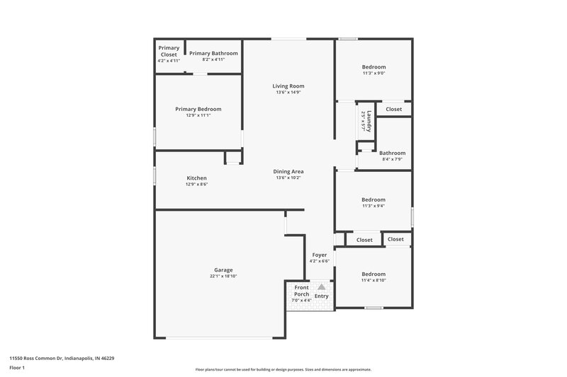 1,640/Mo, 11550 Ross Common Dr Indianapolis, IN 46229 Floor Plan View