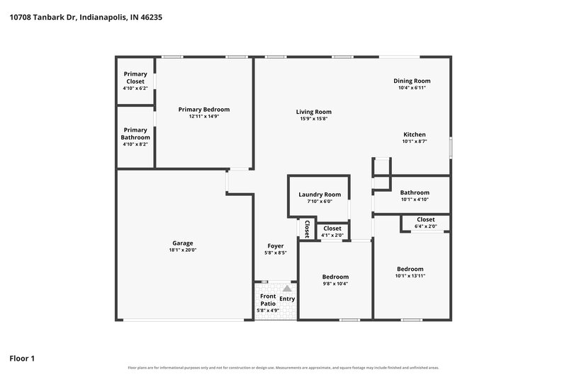 1,850/Mo, 10708 Tanbark Dr Indianapolis, IN 46235 Floor Plan View