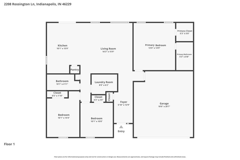 1,870/Mo, 2208 Rossington Ln Indianapolis, IN 46229 Floor Plan View