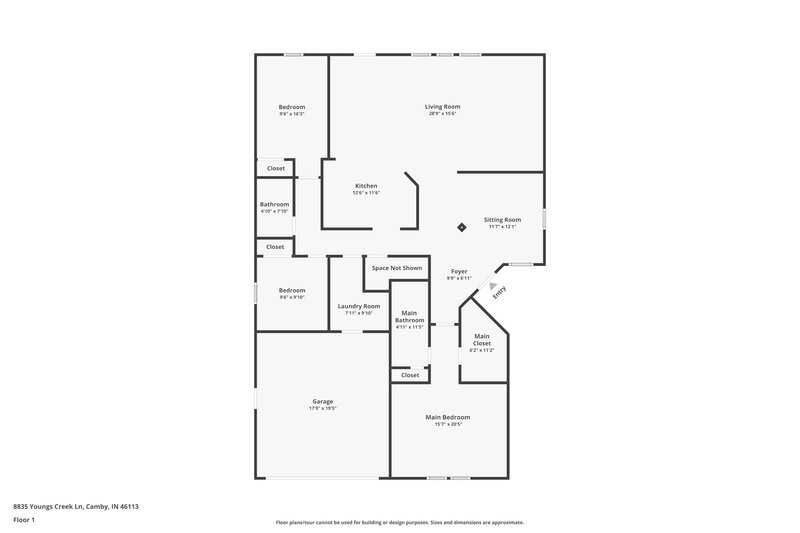 1,755/Mo, 8835 Youngs Creek Ln Camby, IN 46113 Floor Plan View