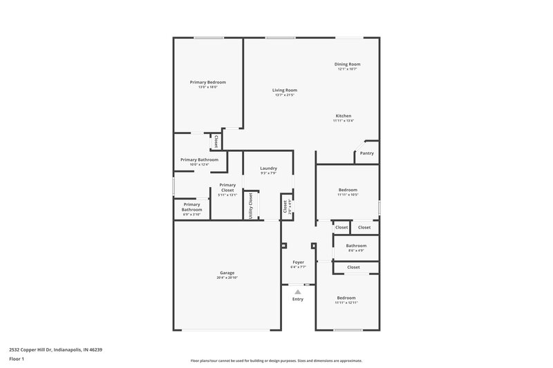 2,015/Mo, 2532 Copper Hill Dr Indianapolis, IN 46239 Floor Plan View