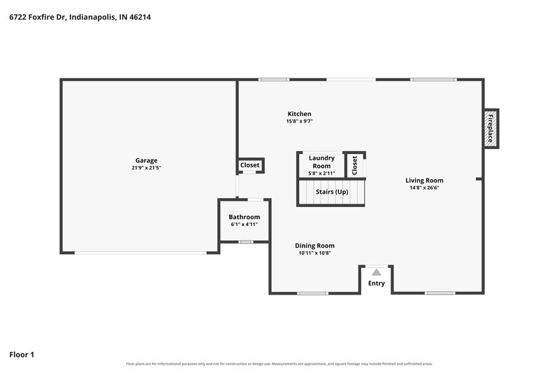 1,940/Mo, 6722 Foxfire Dr Indianapolis, IN 46214 Floor Plan View