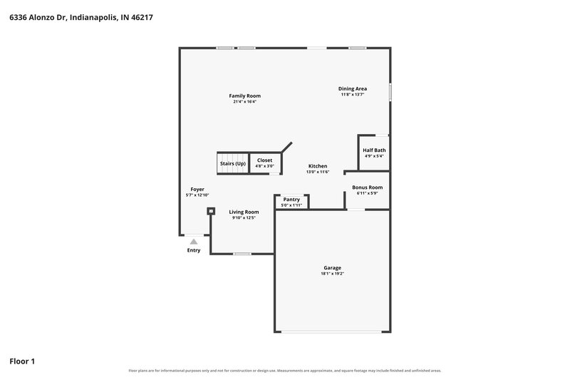 2,130/Mo, 6336 Alonzo Dr Indianapolis, IN 46217 Floor Plan View