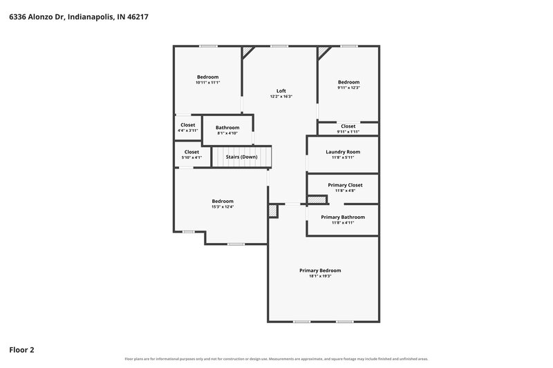 2,130/Mo, 6336 Alonzo Dr Indianapolis, IN 46217 Floor Plan View 2