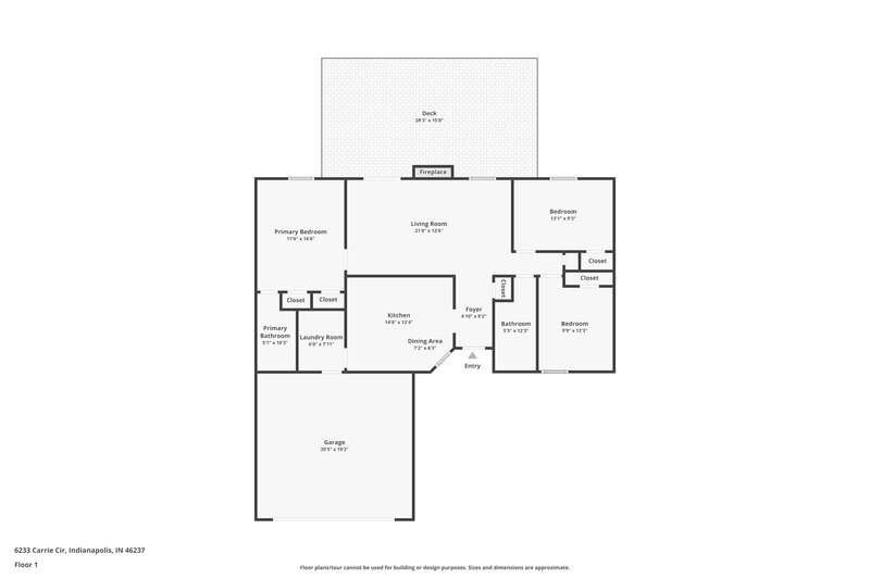 1,780/Mo, 6233 Carrie Cir Indianapolis, IN 46237 Floor Plan View