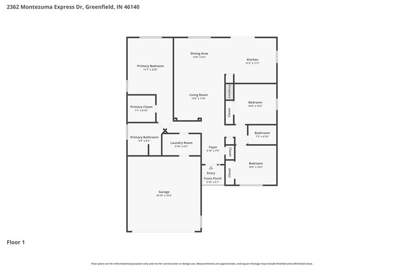 1,730/Mo, 2362 Montezuma Express Dr Greenfield, IN 46140 Floor Plan View