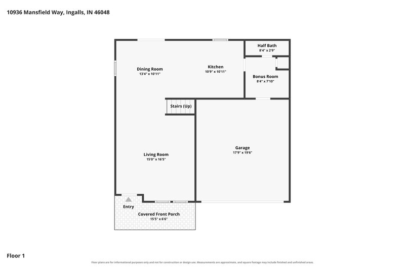 1,845/Mo, 10936 Mansfield Way Ingalls, IN 46048 Floor Plan View