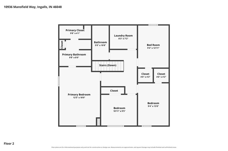 1,845/Mo, 10936 Mansfield Way Ingalls, IN 46048 Floor Plan View 2