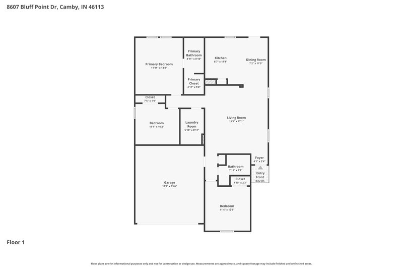 1,685/Mo, 8607 Bluff Point Dr Camby, IN 46113 Floor Plan View