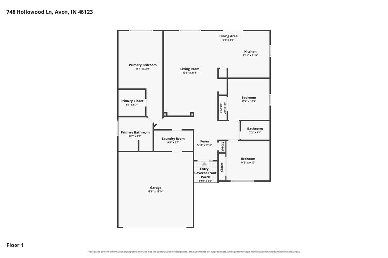 1,925/Mo, 748 Hollowood Ln Avon, IN 46123 Floor Plan View