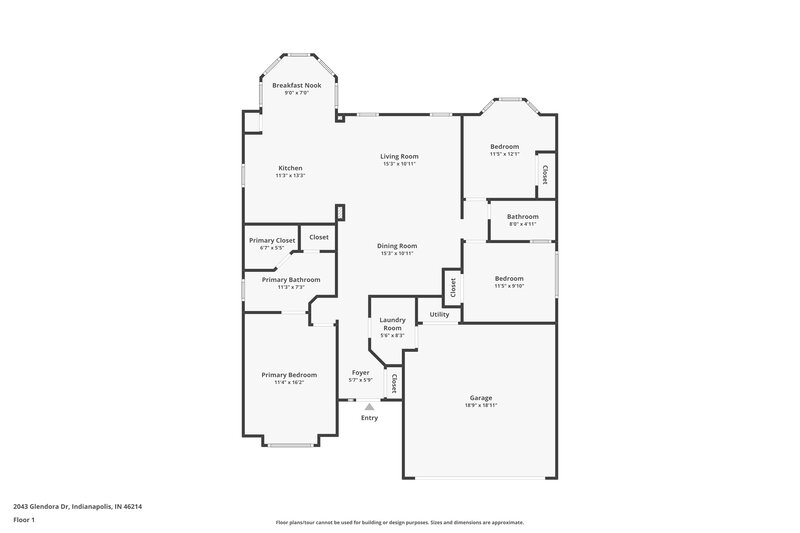 1,650/Mo, 2043 Glendora Dr Indianapolis, IN 46214 Floor Plan View