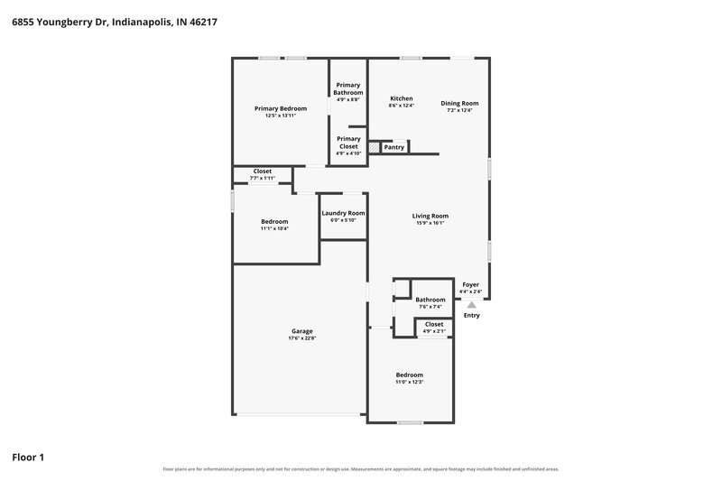 1,675/Mo, 6855 Youngberry Dr Indianapolis, IN 46217 Floor Plan View