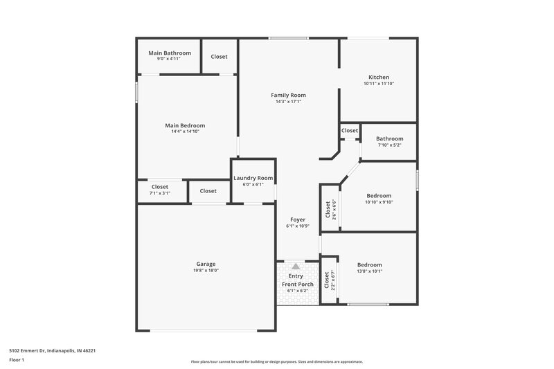 1,625/Mo, 5102 Emmert Dr Indianapolis, IN 46221 Floor Plan View