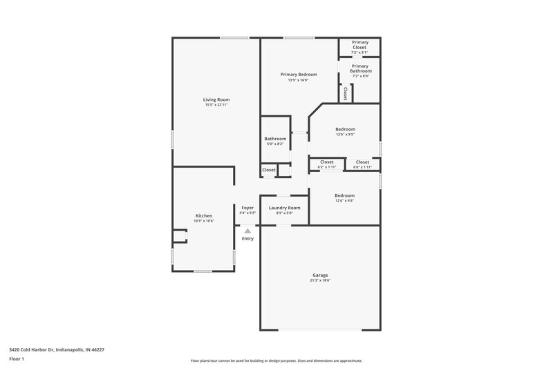 1,750/Mo, 3420 Cold Harbor Dr Indianapolis, IN 46227 Floor Plan View