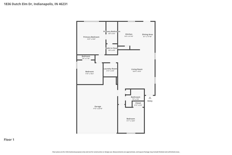 1,705/Mo, 1836 Dutch Elm Dr Indianapolis, IN 46231 Floor Plan View