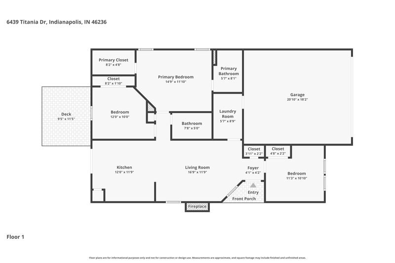 1,800/Mo, 6439 Titania Dr Indianapolis, IN 46236 Floor Plan View