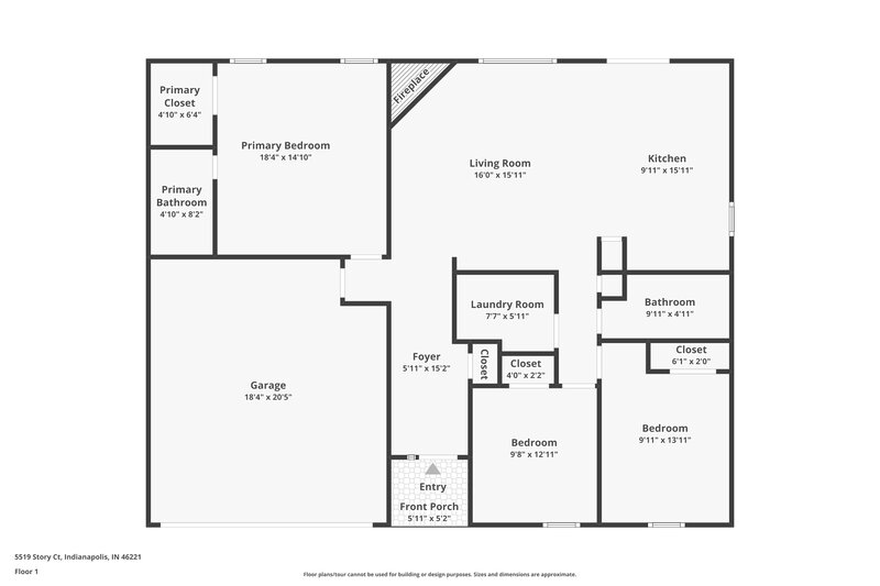 1,535/Mo, 5519 Story Ct Indianapolis, IN 46221 Floor Plan View