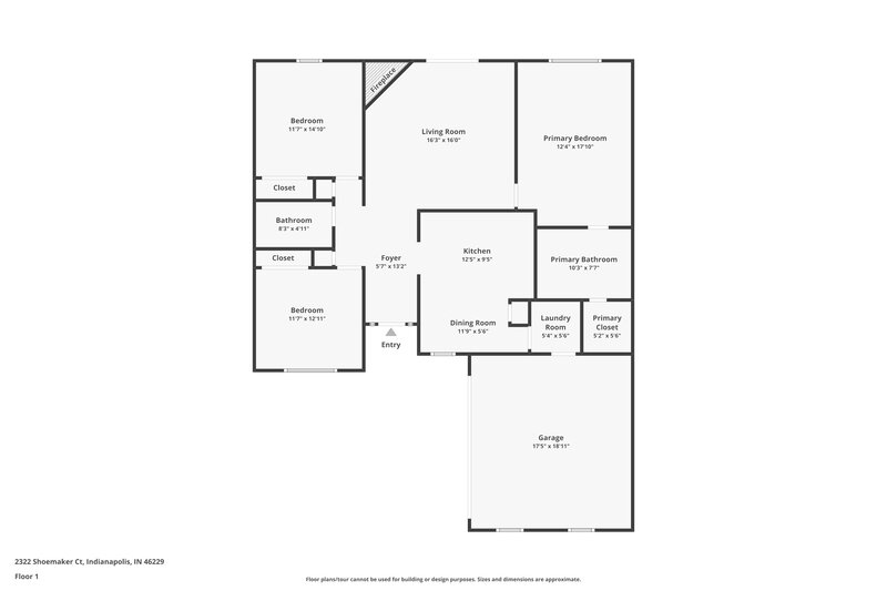 1,835/Mo, 2322 Shoemaker Ct Indianapolis, IN 46229 Floor Plan View
