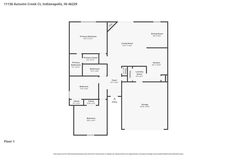 1,755/Mo, 11136 Autumn Creek Ct Indianapolis, IN 46229 Floor Plan View