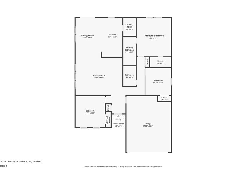 1,770/Mo, 10783 Timothy Ln Indianapolis, IN 46231 Floor Plan View