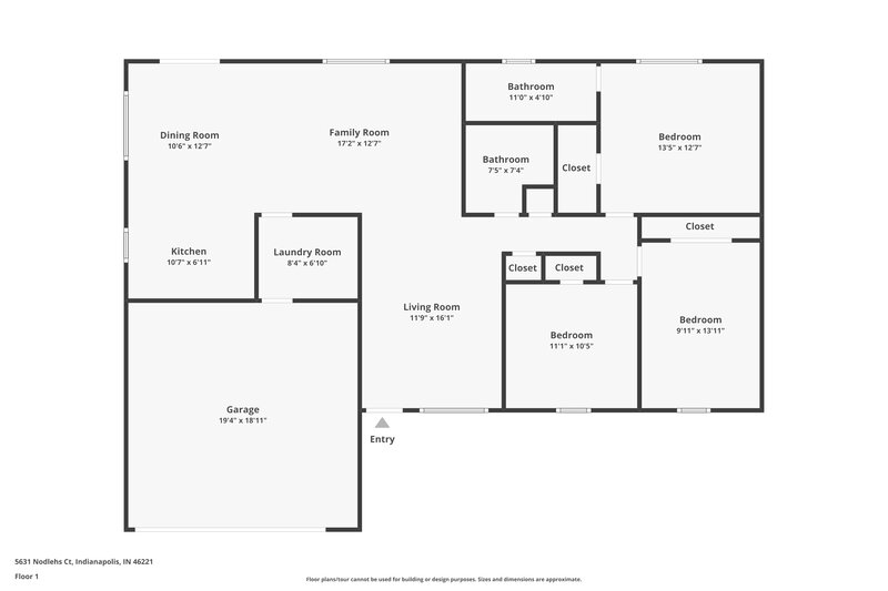 1,900/Mo, 5631 Nodlehs Ct Indianapolis, IN 46221 Floor Plan View