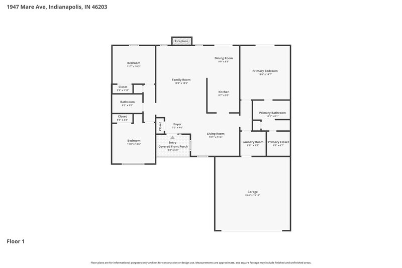 1,870/Mo, 1947 Mare Ave Indianapolis, IN 46203 Floor Plan View